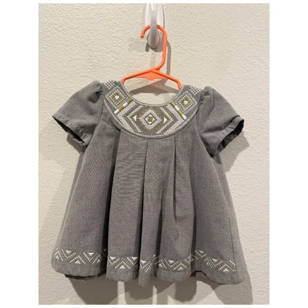 TAHARI BABY Gray Gold Embroidered Pleated Party Girl Dress